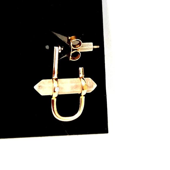 Rebecca Minkoff Rose Quartz Gold Tone Pierced Earrings  New - Picture 2 of 2